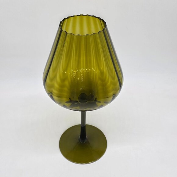VTG Empoli Green Large Fluted Optic Glass Goblet Vase Brandy Snifter 13.5" Tall - Picture 2 of 9